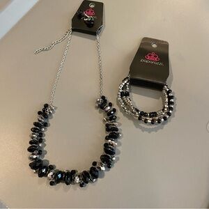 Paparazzi necklace and bracelet set black and silver stretchy bracelet NWT